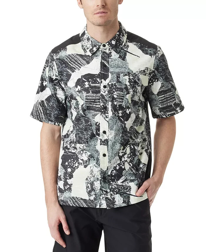 BASS OUTDOOR Trailer A.C. Shirt Men's S Black Beauty/Rock Camo Spread Collar S/S