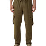 COTTON ON Cargo Linen Pants Men's S Fatigue Green Elasticized Drawstring Waist