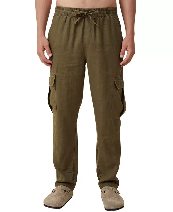 COTTON ON Cargo Linen Pants Men's S Fatigue Green Elasticized Drawstring Waist