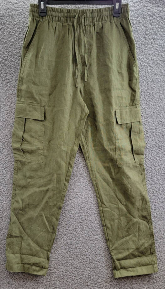 COTTON ON Cargo Linen Pants Men's S Fatigue Green Elasticized Drawstring Waist