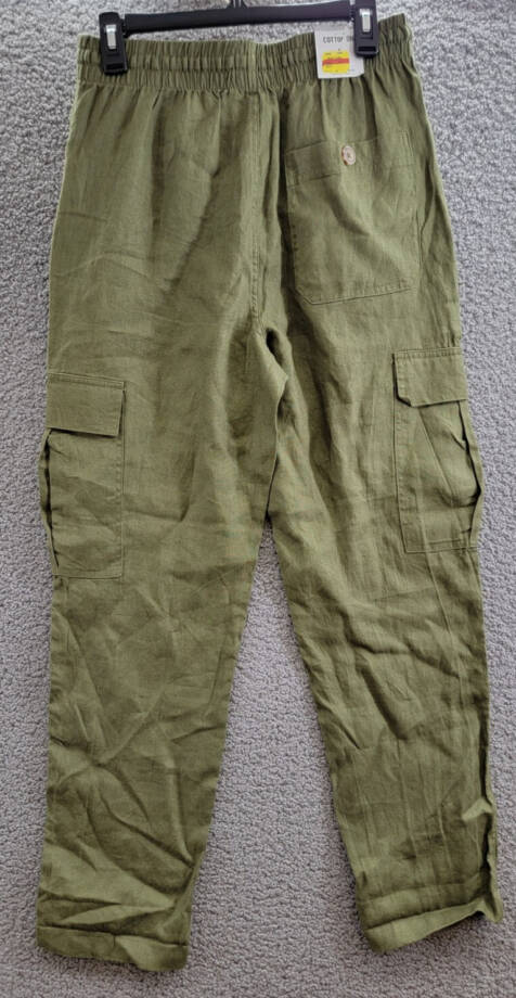 COTTON ON Cargo Linen Pants Men's S Fatigue Green Elasticized Drawstring Waist