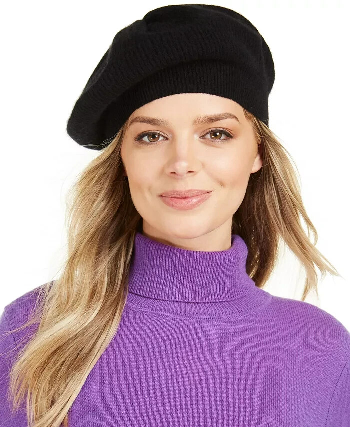 Charter Club Cashmere Rib Beret Women's One Size Black