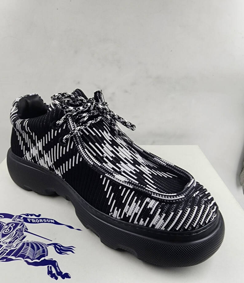Burberry Creeper Check Woven Lace Up Shoes Men's 11US Black/White Round Toe