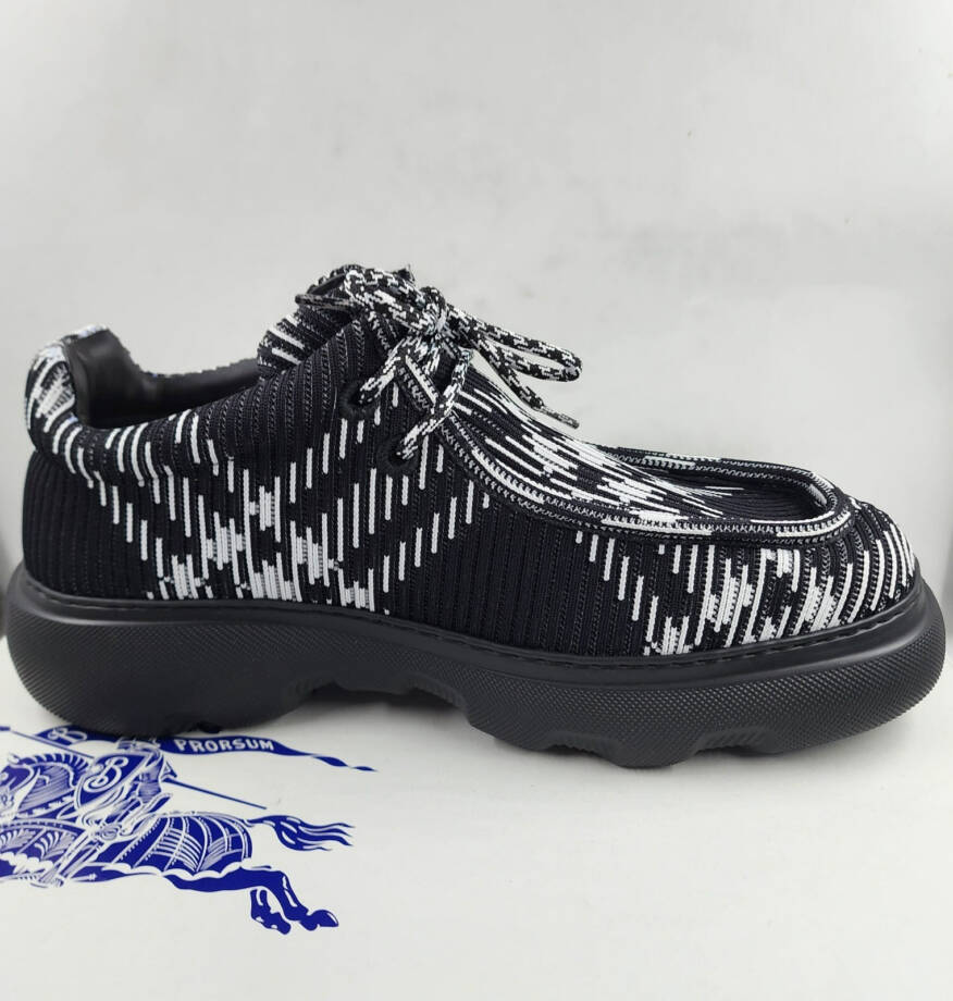 Burberry Creeper Check Woven Lace Up Shoes Men's 11US Black/White Round Toe