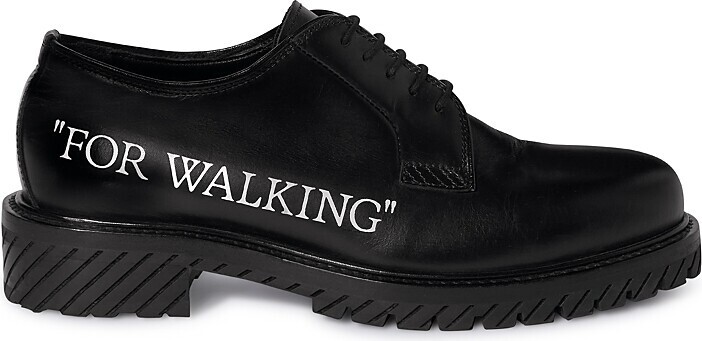 Off-White For Walking Leather Dress Shoes Men's 9US Black Round Toe Lace Up