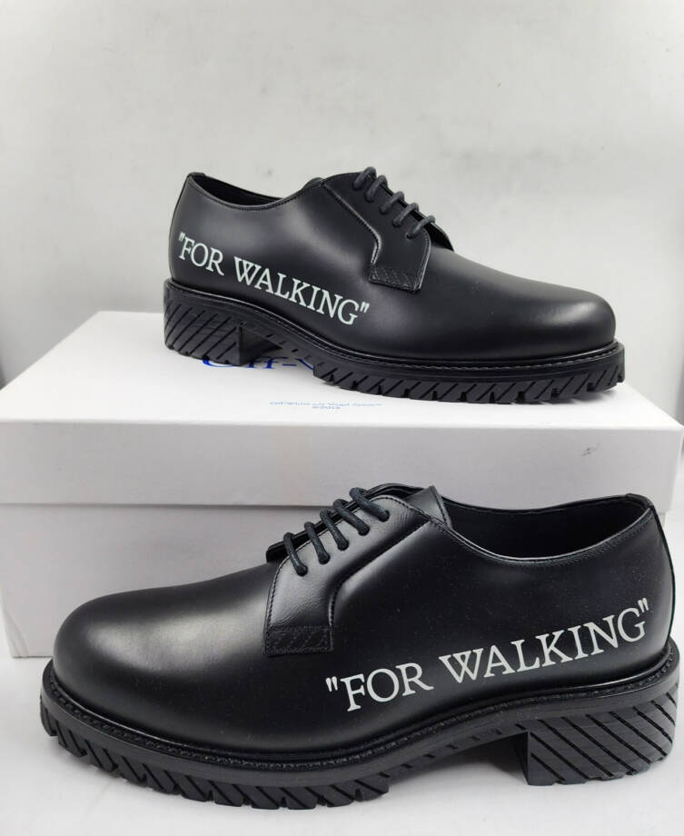 Off-White For Walking Leather Dress Shoes Men's 9US Black Round Toe Lace Up