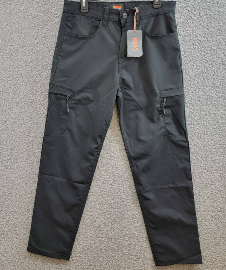 BASS OUTDOOR Essential Tech Cargo Pants Men's 32 Black Zipped Pockets Button Zip