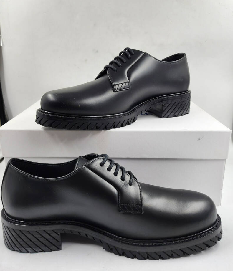 Off-White For Walking Leather Dress Shoes Men's 9US Black Round Toe Lace Up