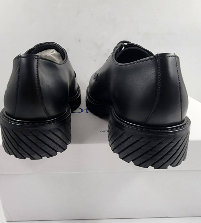 Off-White For Walking Leather Dress Shoes Men's 9US Black Round Toe Lace Up