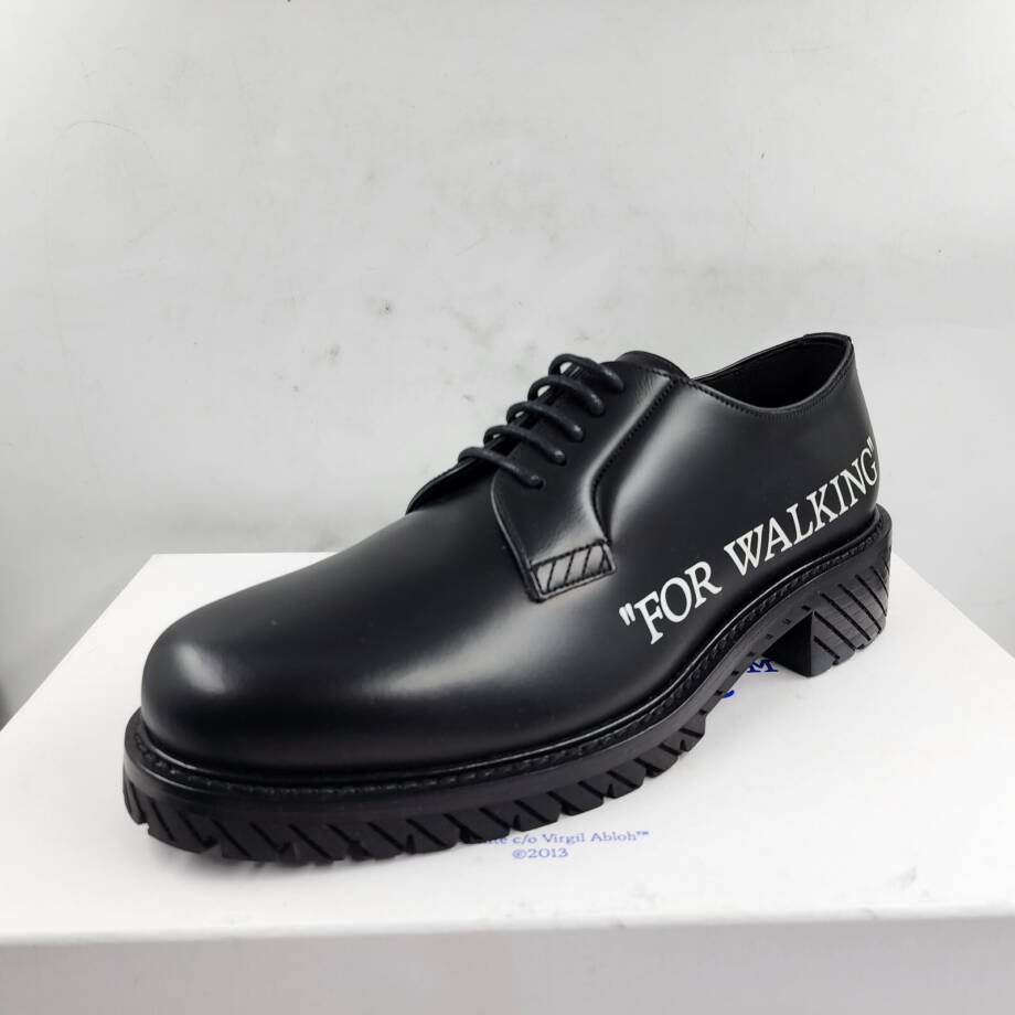 Off-White For Walking Leather Dress Shoes Men's 9US Black Round Toe Lace Up