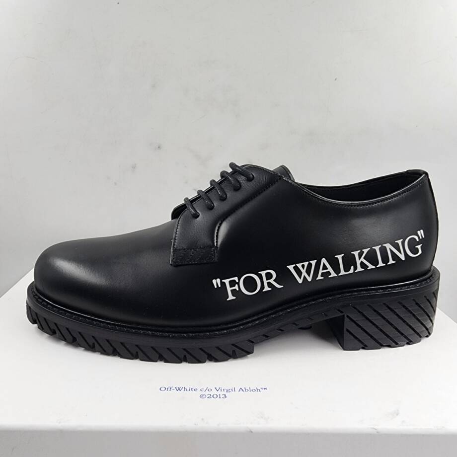 Off-White For Walking Leather Dress Shoes Men's 9US Black Round Toe Lace Up