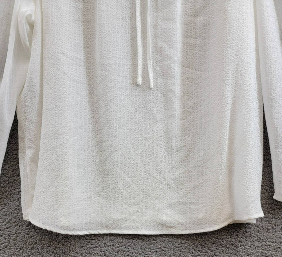 Calvin Klein Plus Size Textured Tie-Neck Top Women's 0X White Ruffle Trim L/S