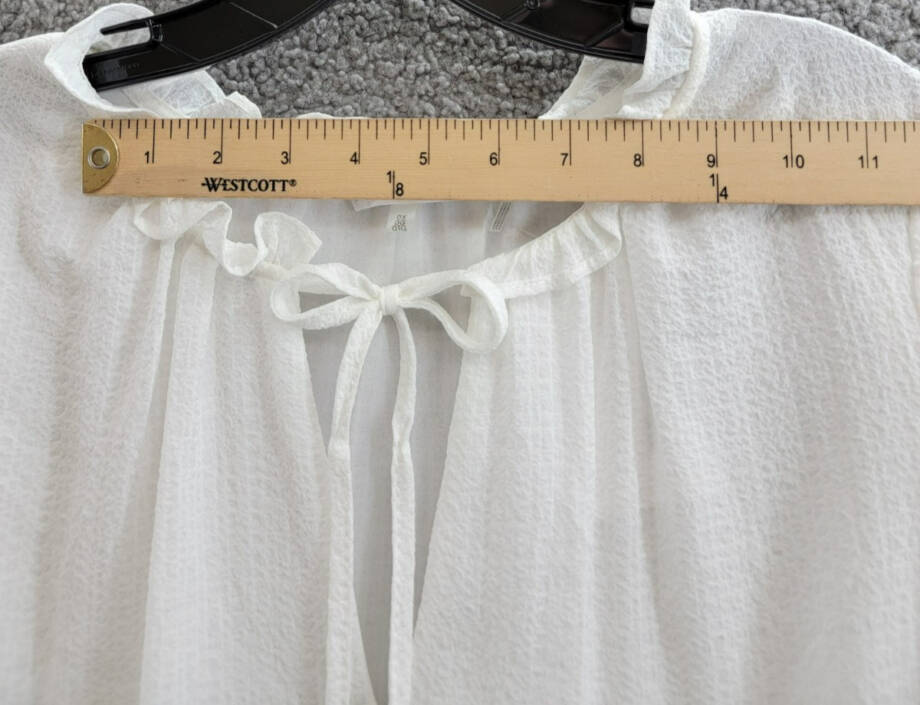 Calvin Klein Plus Size Textured Tie-Neck Top Women's 0X White Ruffle Trim L/S