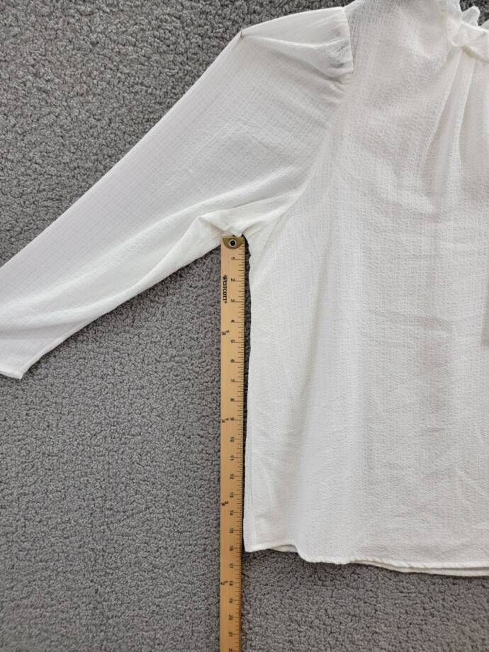 Calvin Klein Plus Size Textured Tie-Neck Top Women's 0X White Ruffle Trim L/S