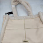 LIKE DREAMS Sherpa Tote Bag Women's Ivory Double Handle Hook Closure
