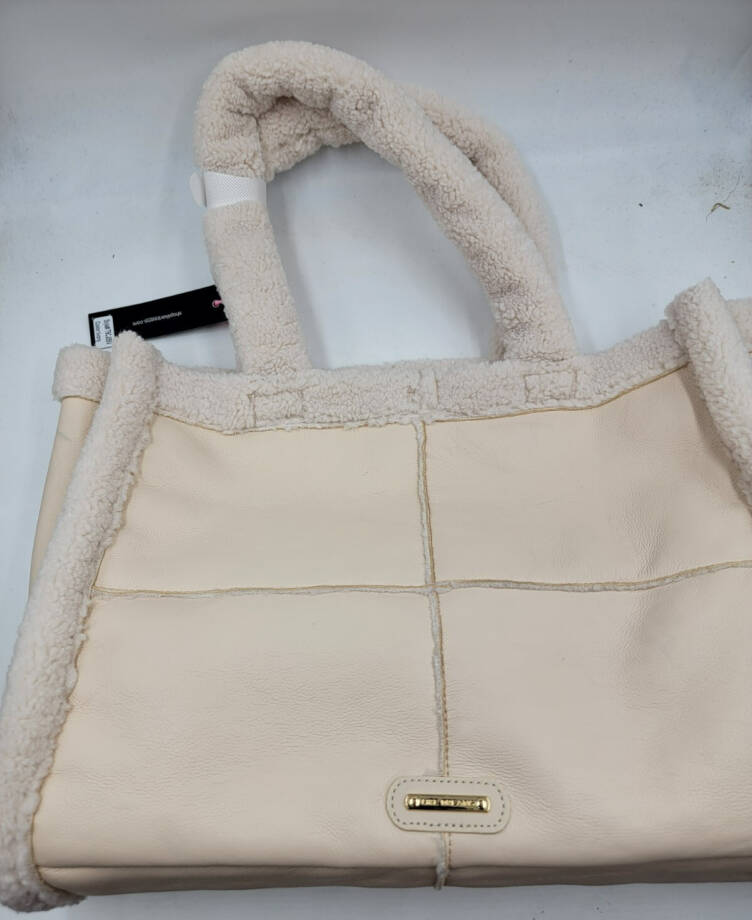 LIKE DREAMS Sherpa Tote Bag Women's Ivory Double Handle Hook Closure