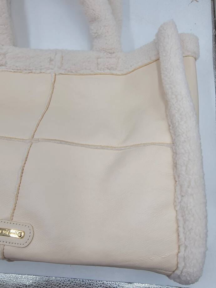 LIKE DREAMS Sherpa Tote Bag Women's Ivory Double Handle Hook Closure