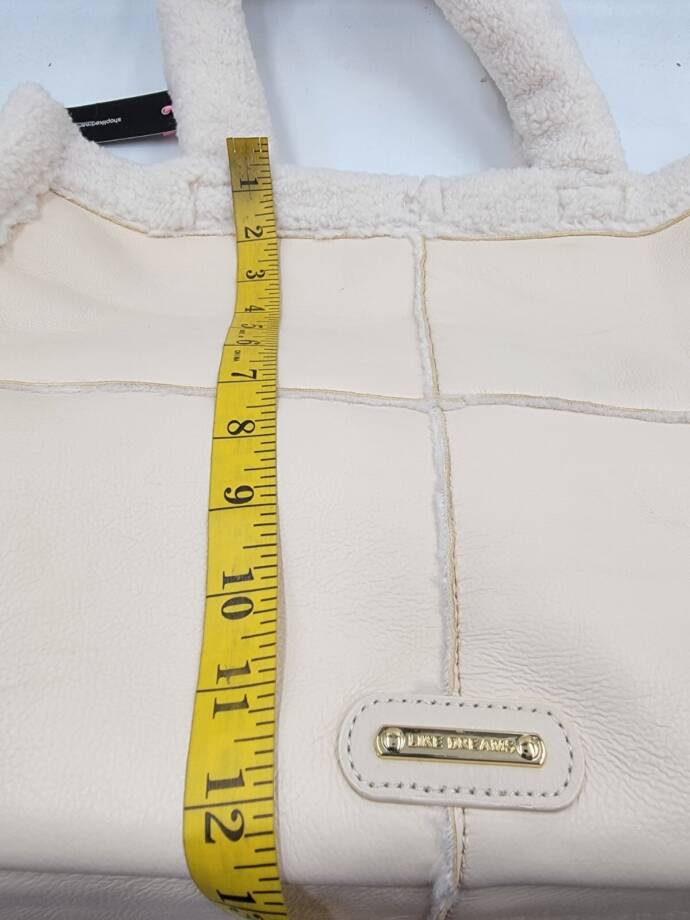 LIKE DREAMS Sherpa Tote Bag Women's Ivory Double Handle Hook Closure
