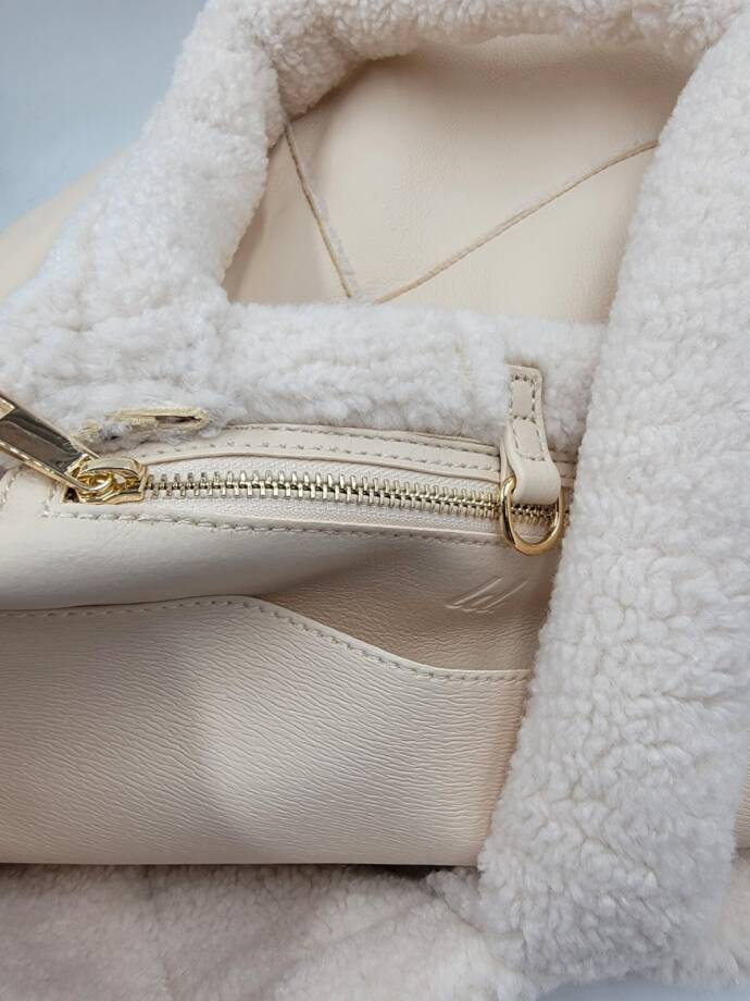 LIKE DREAMS Sherpa Tote Bag Women's Ivory Double Handle Hook Closure