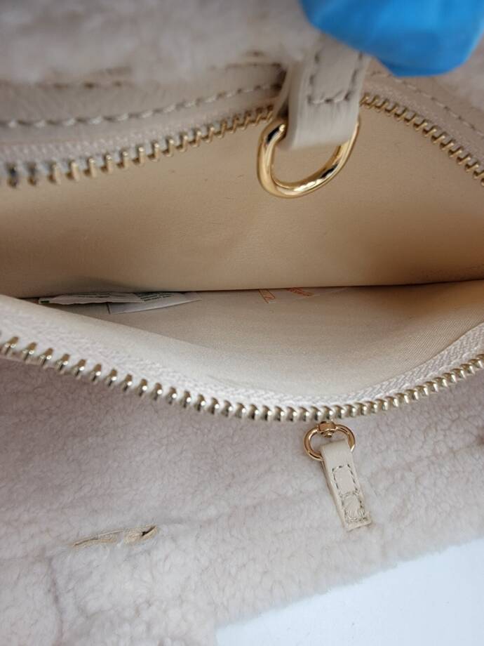 LIKE DREAMS Sherpa Tote Bag Women's Ivory Double Handle Hook Closure