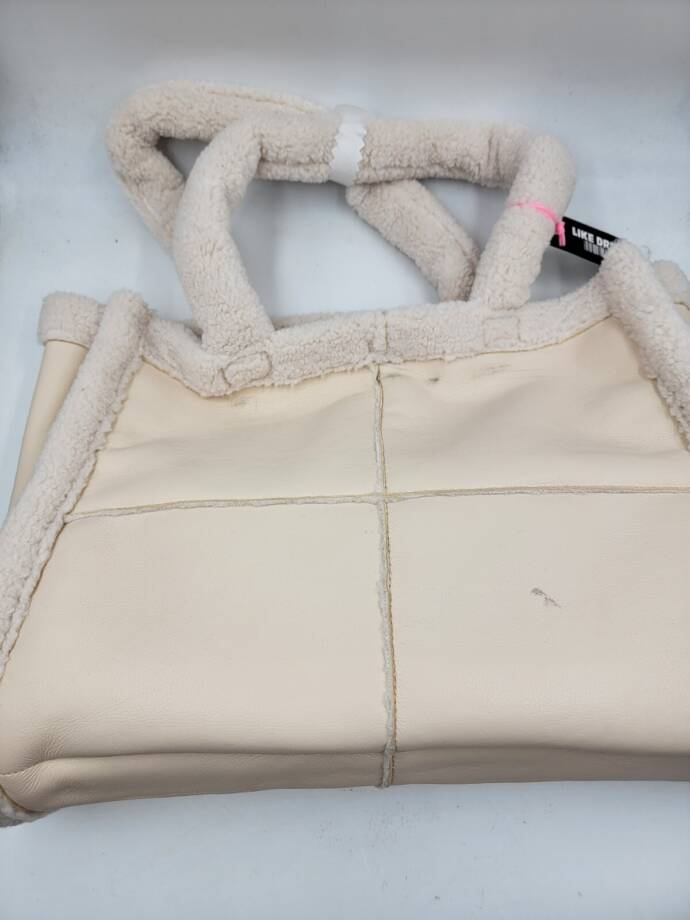 LIKE DREAMS Sherpa Tote Bag Women's Ivory Double Handle Hook Closure