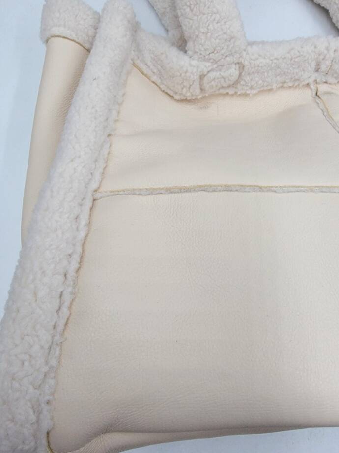 LIKE DREAMS Sherpa Tote Bag Women's Ivory Double Handle Hook Closure