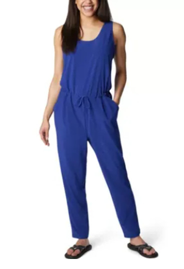 Columbia Anytime Tank Jumpsuit Women's M Dark Sapphire Scoop Neck Drawstring