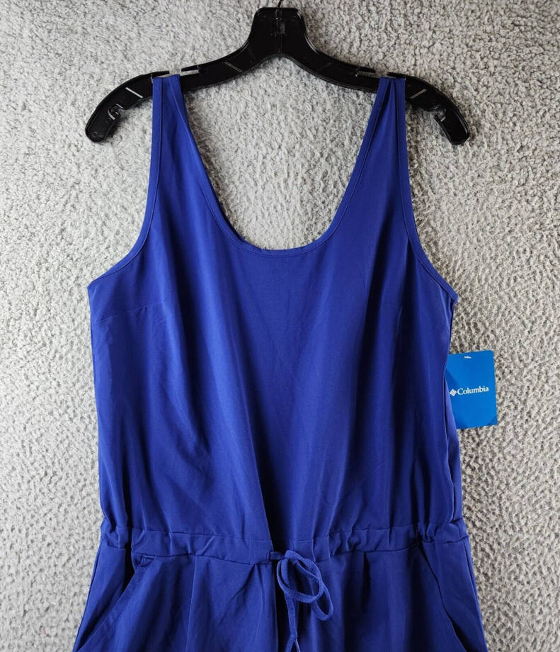 Columbia Anytime Tank Jumpsuit Women's M Dark Sapphire Scoop Neck Drawstring