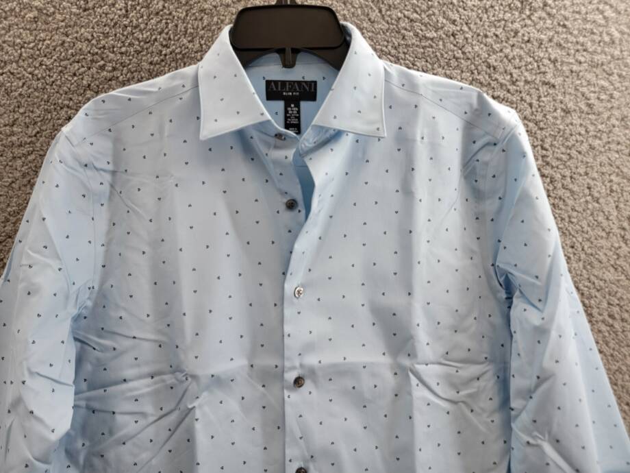 Alfani Slim-Fit Temperature Regulating Dress Shirt Men's M 15-15.5 32-33 Lt Blue