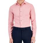 Alfani Slim-Fit 4-Way Stretch Medallion Dress Shirt Men's 15-15.5 32-33 Pink L/S