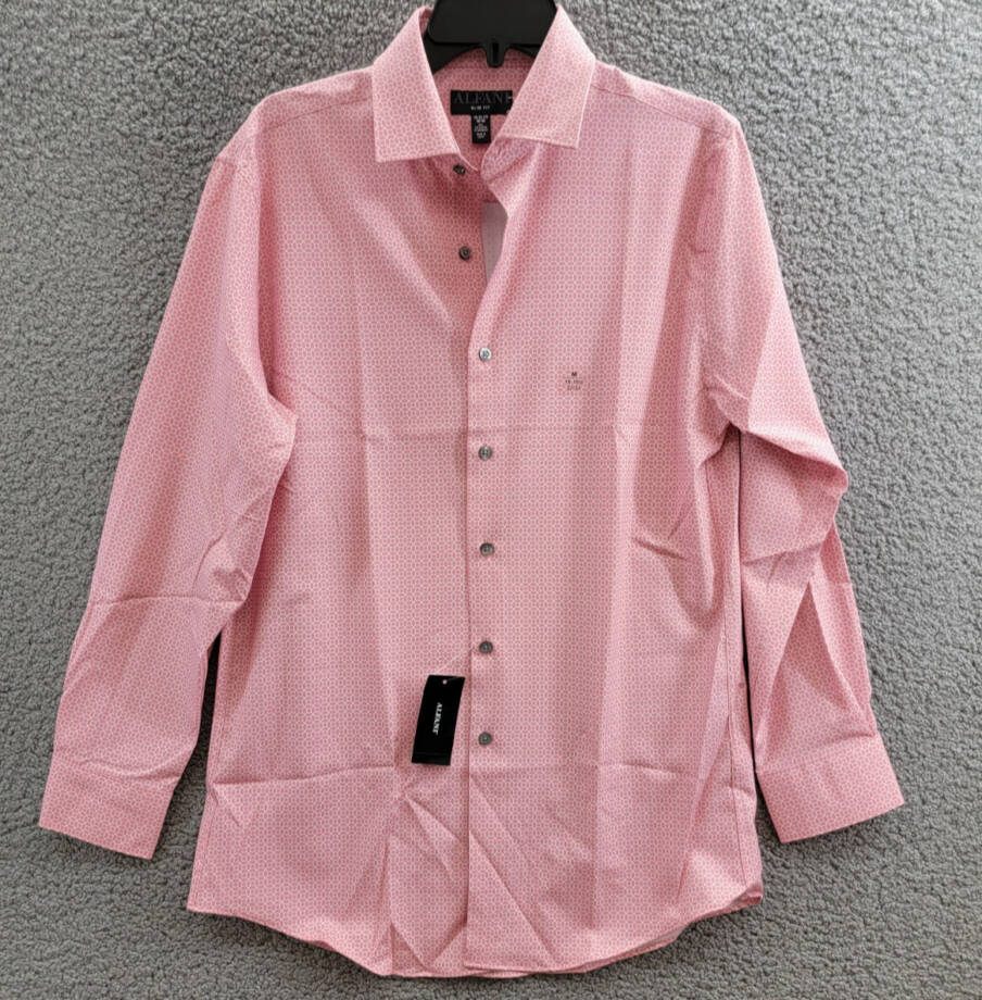 Alfani Slim-Fit 4-Way Stretch Medallion Dress Shirt Men's 15-15.5 32-33 Pink L/S