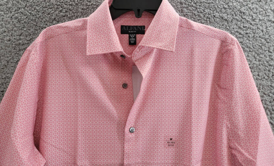 Alfani Slim-Fit 4-Way Stretch Medallion Dress Shirt Men's 15-15.5 32-33 Pink L/S