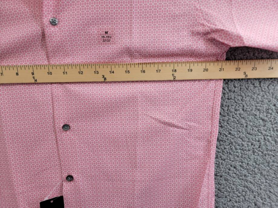Alfani Slim-Fit 4-Way Stretch Medallion Dress Shirt Men's 15-15.5 32-33 Pink L/S