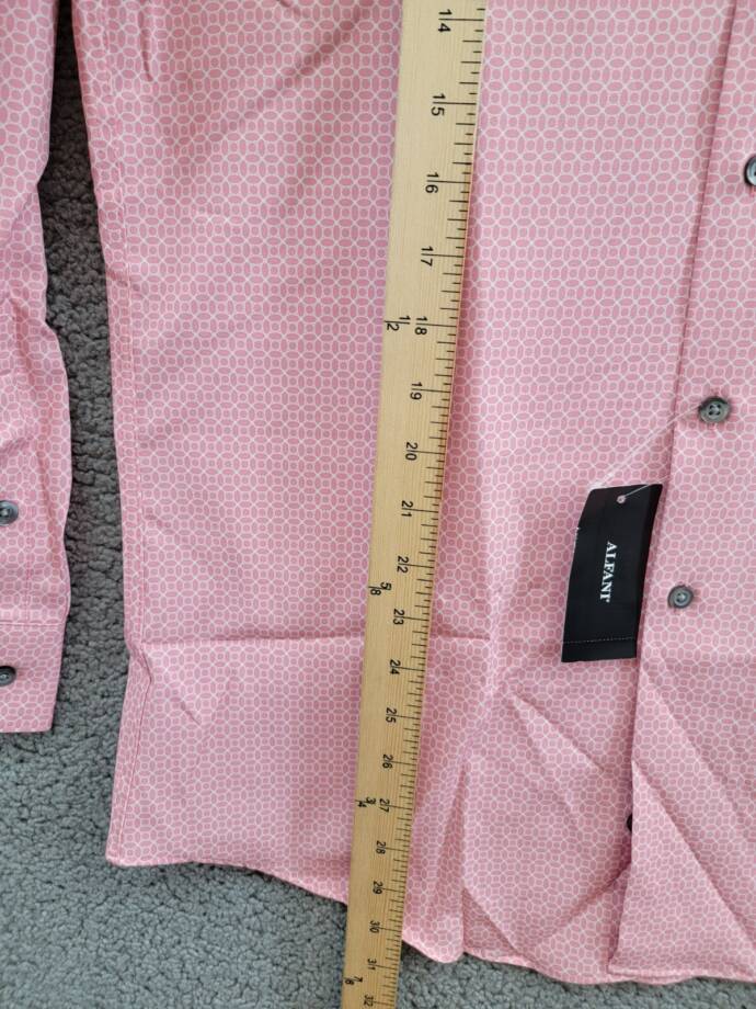 Alfani Slim-Fit 4-Way Stretch Medallion Dress Shirt Men's 15-15.5 32-33 Pink L/S
