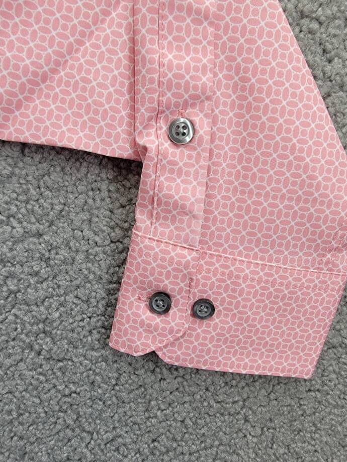 Alfani Slim-Fit 4-Way Stretch Medallion Dress Shirt Men's 15-15.5 32-33 Pink L/S