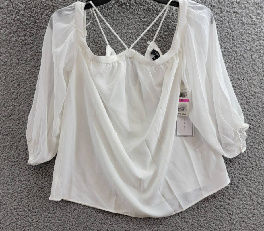 1.STATE Off-The-Shoulder Halter Top Women's XXS Cloud Button Back Long Sleeve