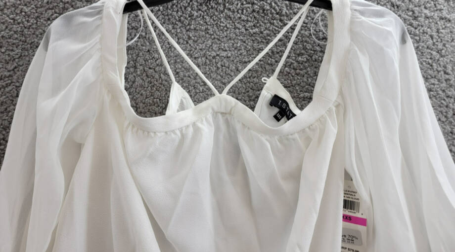1.STATE Off-The-Shoulder Halter Top Women's XXS Cloud Button Back Long Sleeve