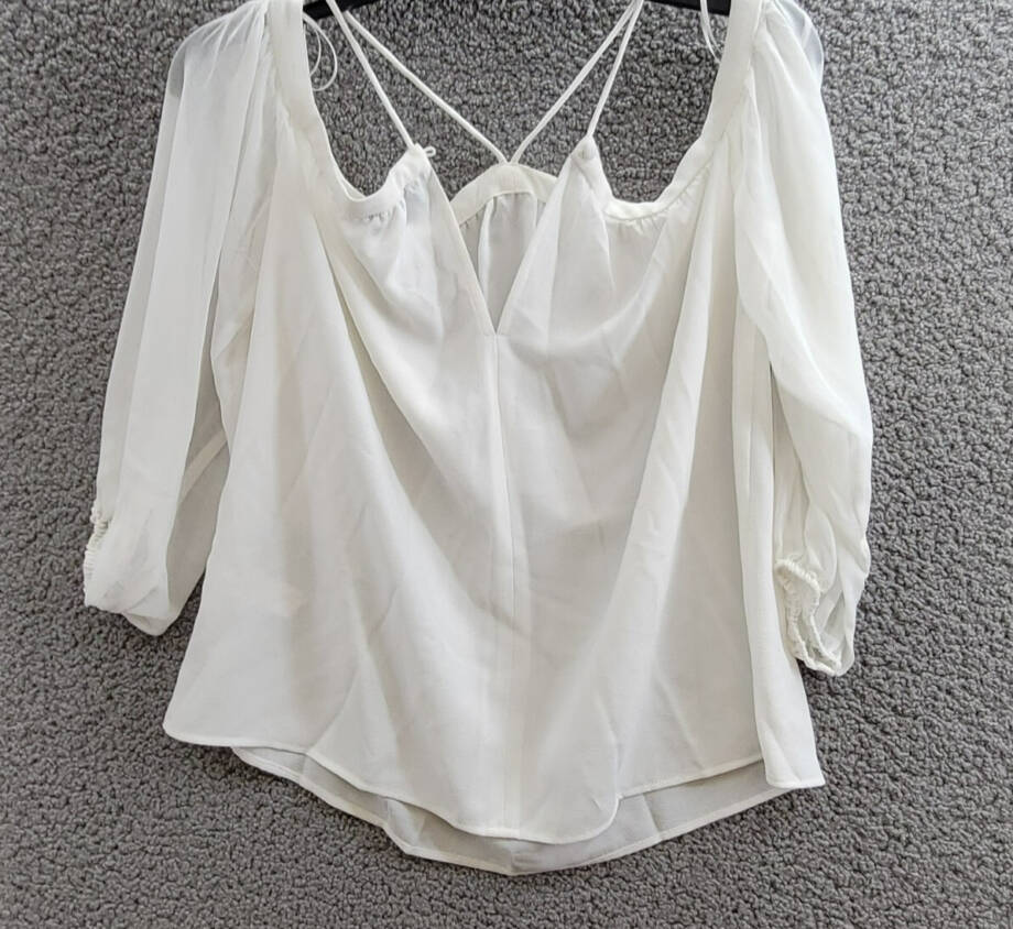 1.STATE Off-The-Shoulder Halter Top Women's XXS Cloud Button Back Long Sleeve
