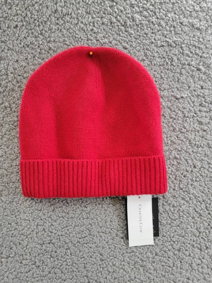 Charter Club 100% Cashmere Cuffed Beanie Women's One Size Red Polish