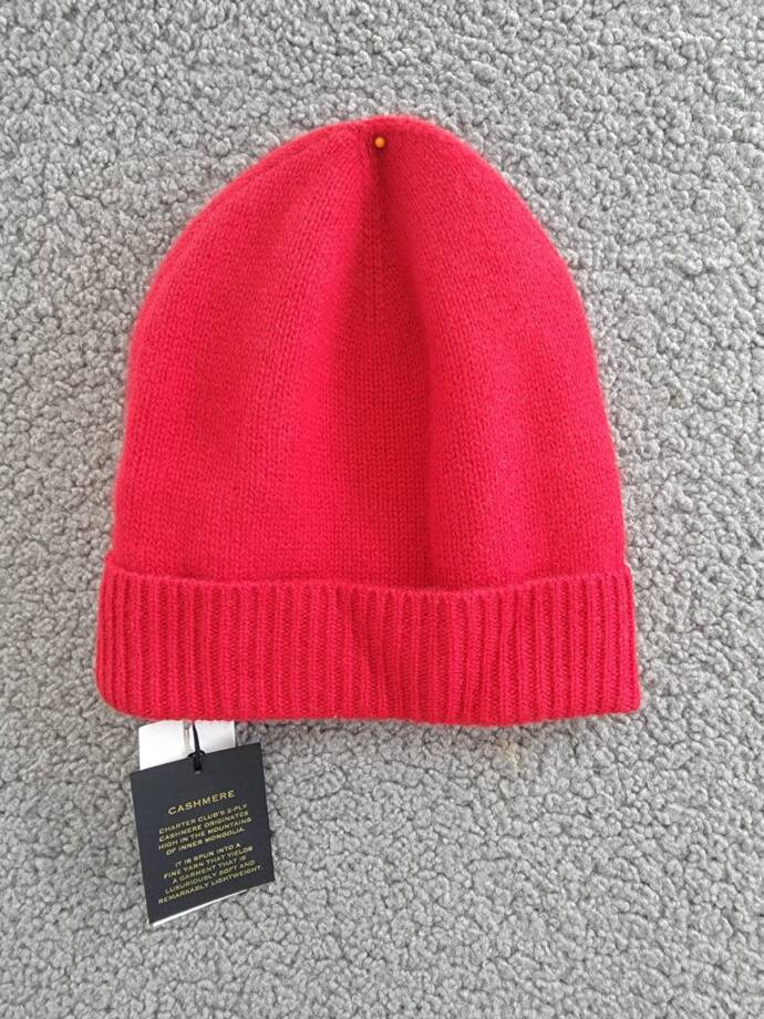 Charter Club 100% Cashmere Cuffed Beanie Women's One Size Red Polish