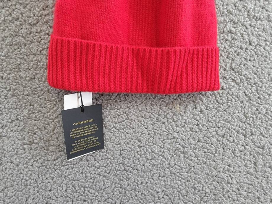 Charter Club 100% Cashmere Cuffed Beanie Women's One Size Red Polish