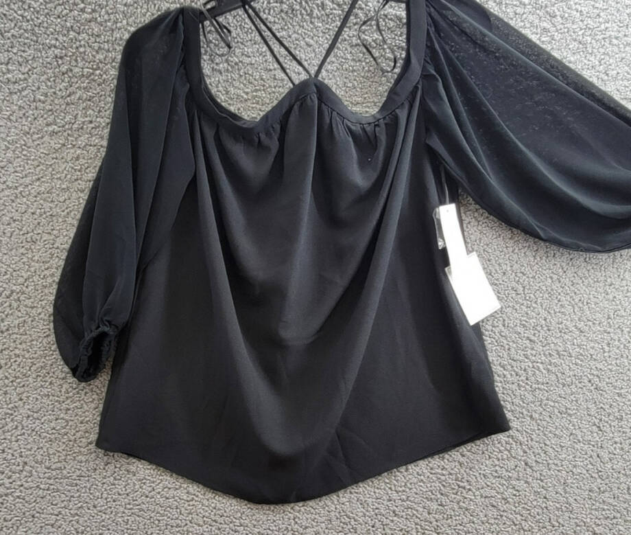 1.STATE Off-The-Shoulder Halter Top Women's XXS Black Button Back Long Sleeve
