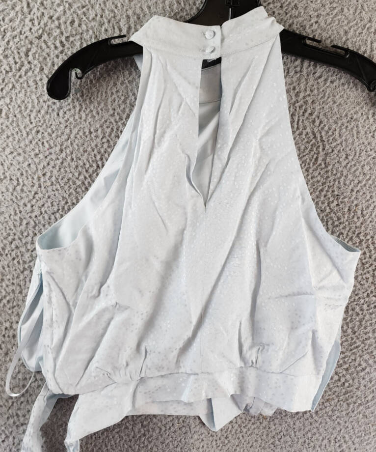 BCBGMAXAZRIA Sleeveless Halter Neck Overdraped Side Tied Blouse Women's S Blue~