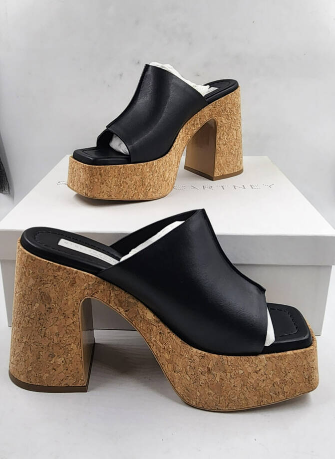 Stella McCartney Skyla Alter Eco Platform Sandals Womens 38.5/8.5US Black SlipOn