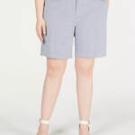 Tommy Hilfiger Plus Size Hollywood Chino Shorts Women's 14W Blue/White Belt Loop