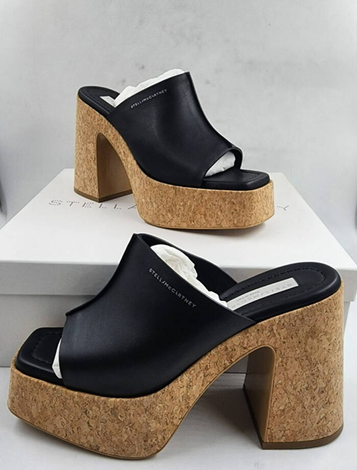 Stella McCartney Skyla Alter Eco Platform Sandals Womens 38.5/8.5US Black SlipOn