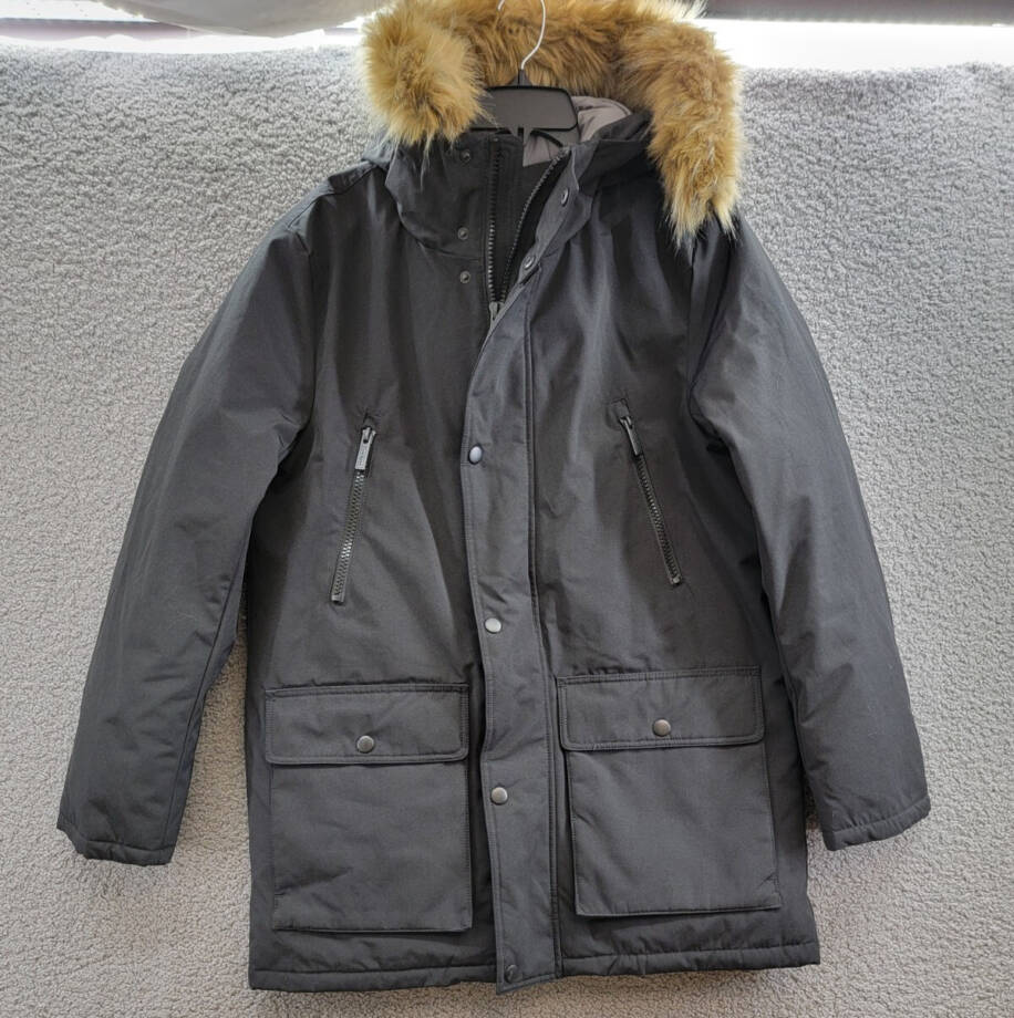 Club Room Parka W/ Faux Fur-Hood Jacket Mens Black Zip & Snap Closure SM