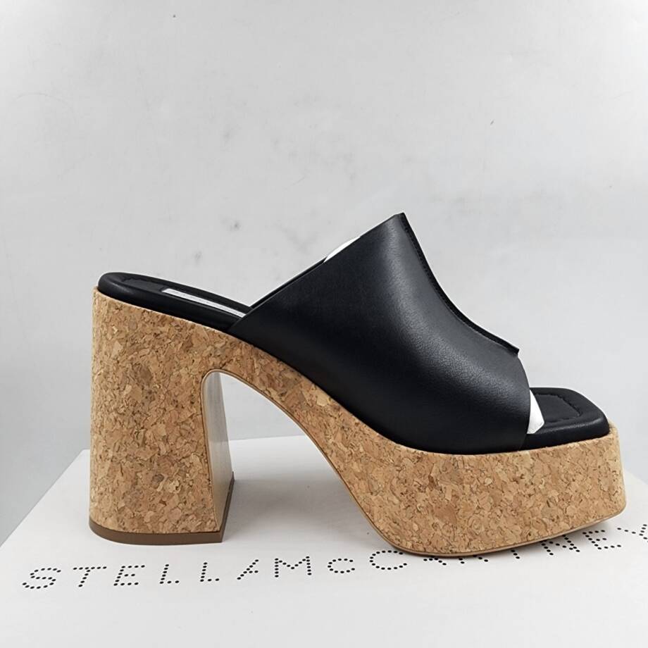 Stella McCartney Skyla Alter Eco Platform Sandals Womens 38.5/8.5US Black SlipOn