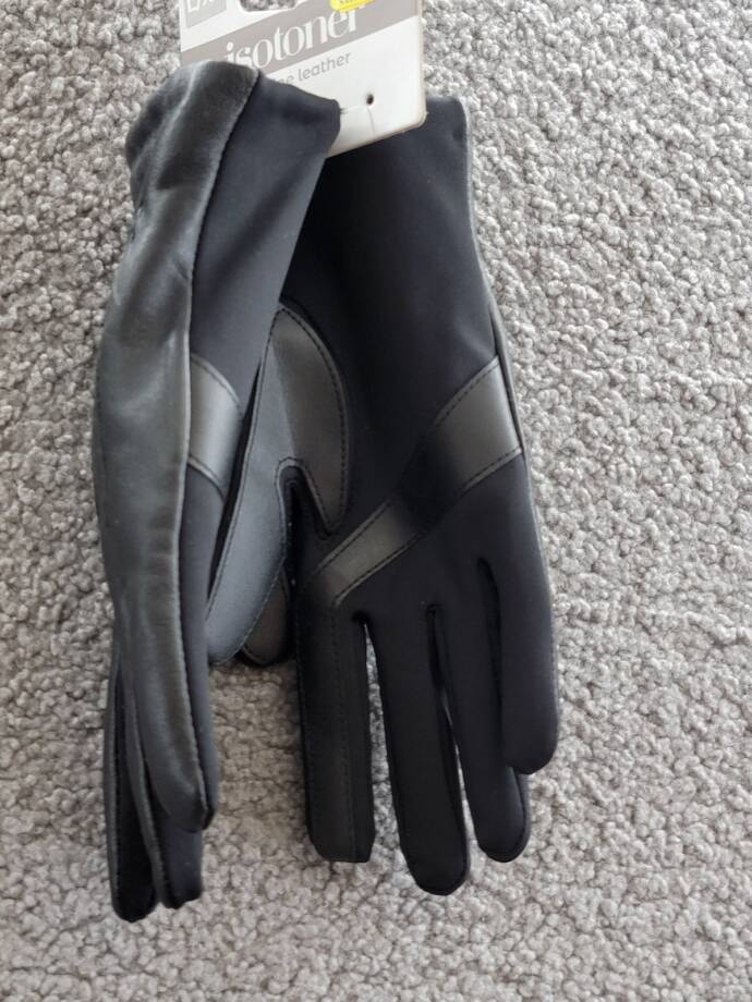 Isotoner Signature Stretch Leather Touchscreen Gloves Women's L/XL Black
