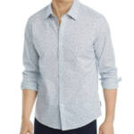 Michael Kors Slim Fit Long Sleeve Button Front Shirt Men's M Chambray Floral